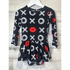 Bums and Roses Dress Bodysuit Kids 18-24M Black XOXO Lips GUC